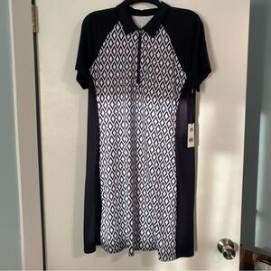 NWT $115 Jofit Swing Golf/Tennis Dress Navy Blue Geometric Women’s L Zip Pockets